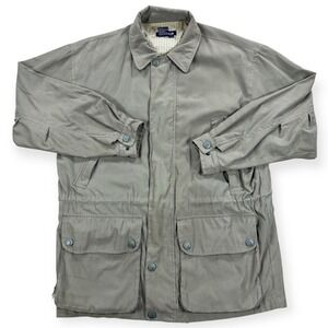 Vintage Nautica Field Jacket Men's Large Beige Full Zip Pockets Field Chore